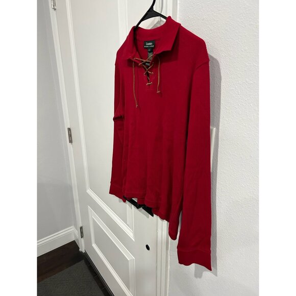 Lauren Ralph Lauren Long Sleeve Lace Up Polo Shirt Red Sz Large Cozy Knit Cotton - Picture 3 of 9